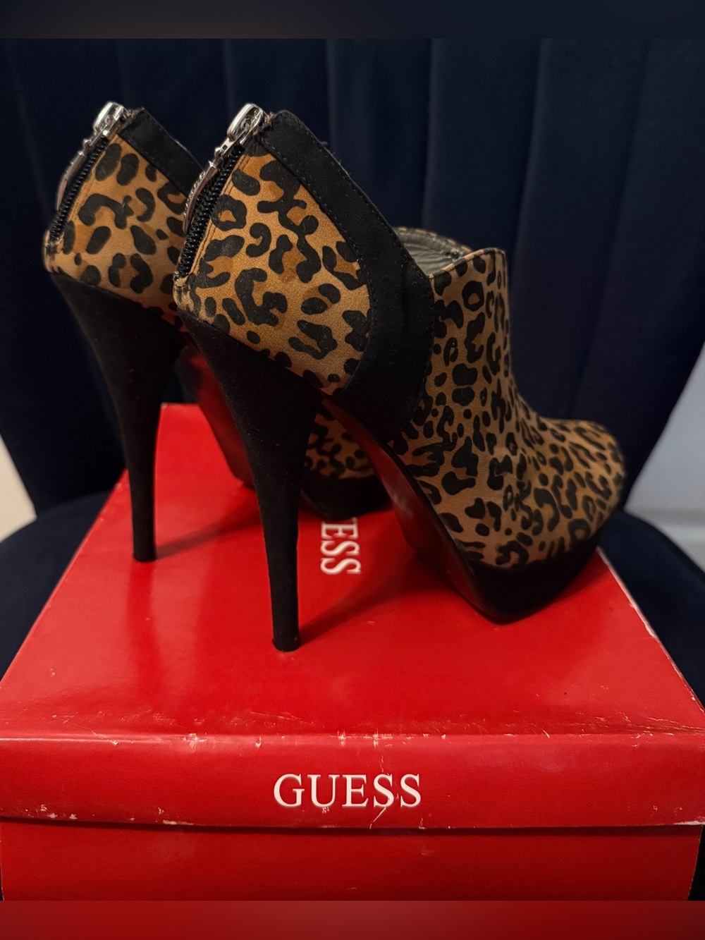 GUESS Leopard-Print Platform Stiletto Booties in Brown & Black